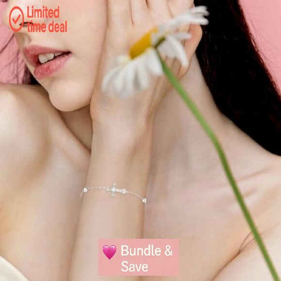 925 Sterling Silver Cross Bracelet Adjustable Faith Jewelry Gift - Picture 7 of 8